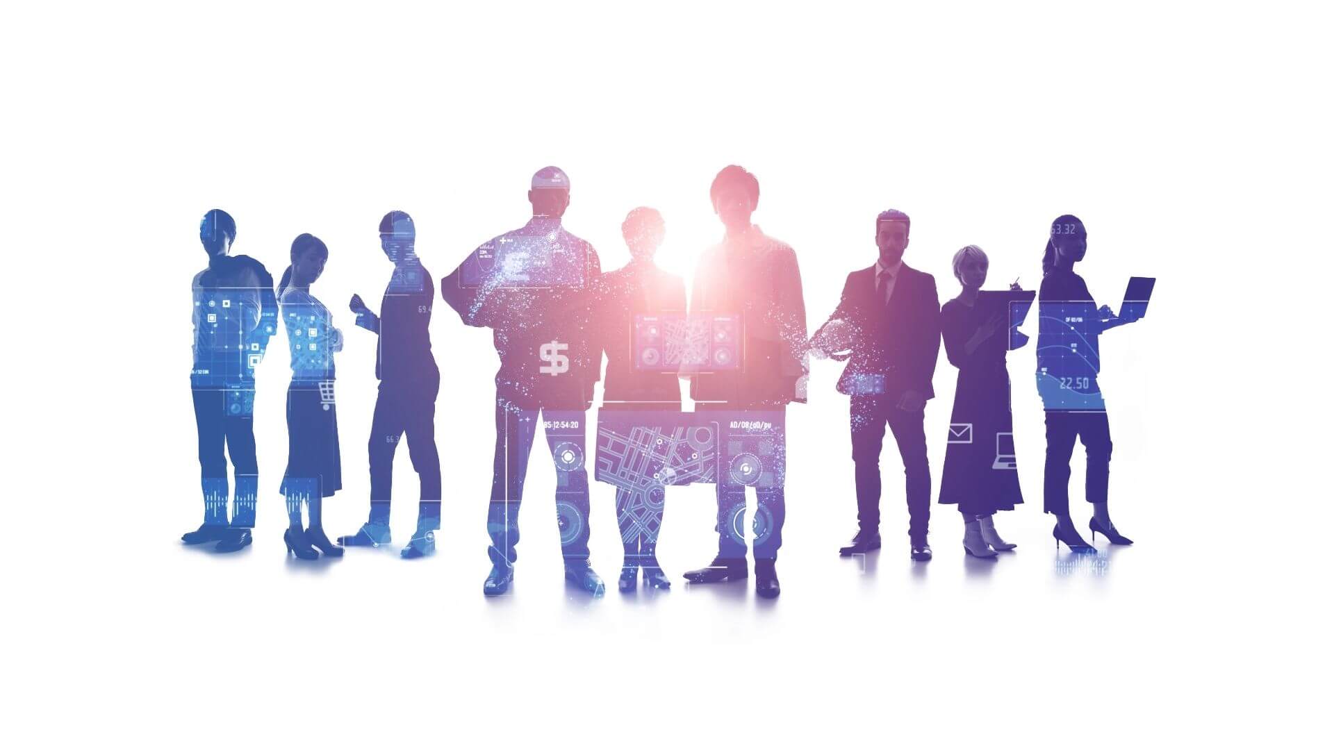 Digital representation of a global team connected by SendMyCall business call forwarding and cloud PBX technology